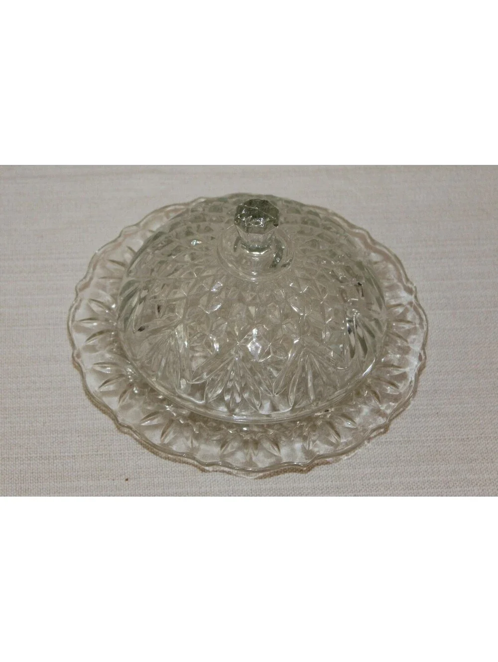 Vintage Anchor Hocking Pineapple Depression Glass Butter Cheese Dish w/ Dome